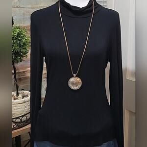 Spense Mock Neck Top, Black Long Sleeve Womens M Knit Stretch Classic Career